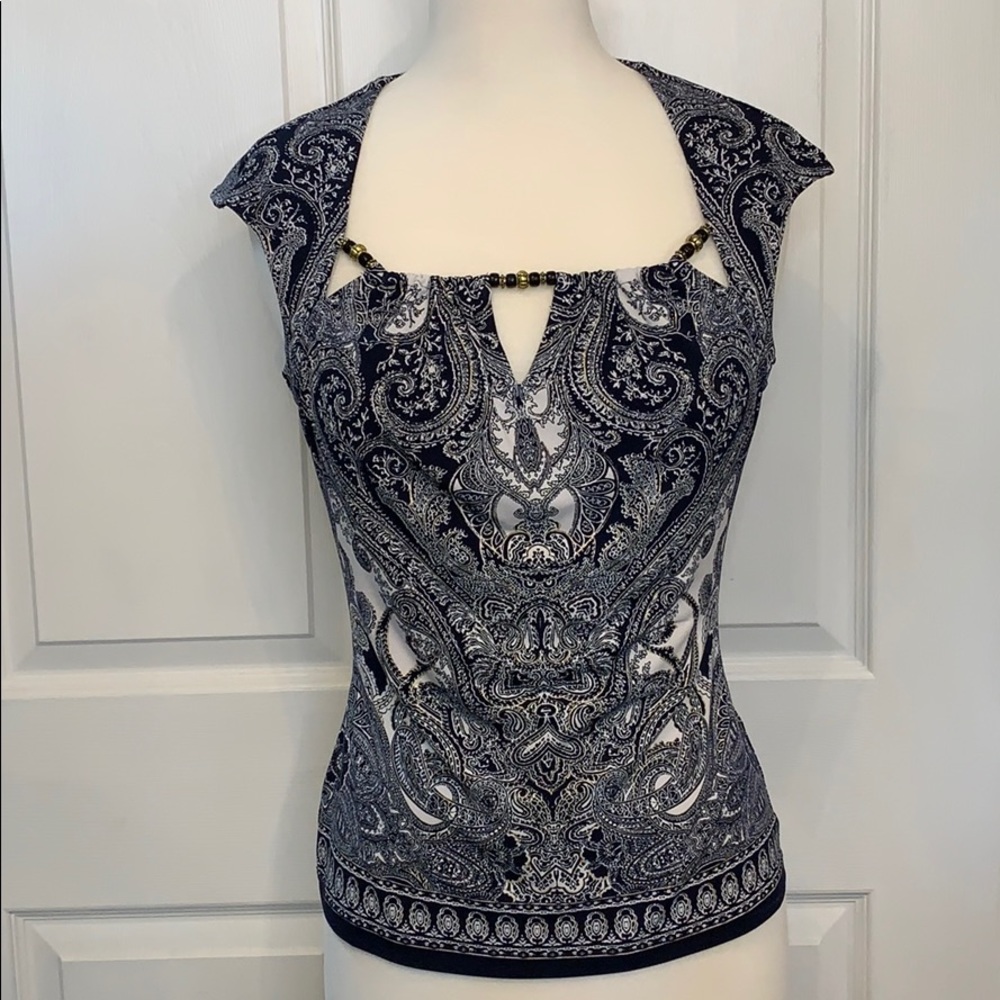 Cache sleeveless beaded top size S